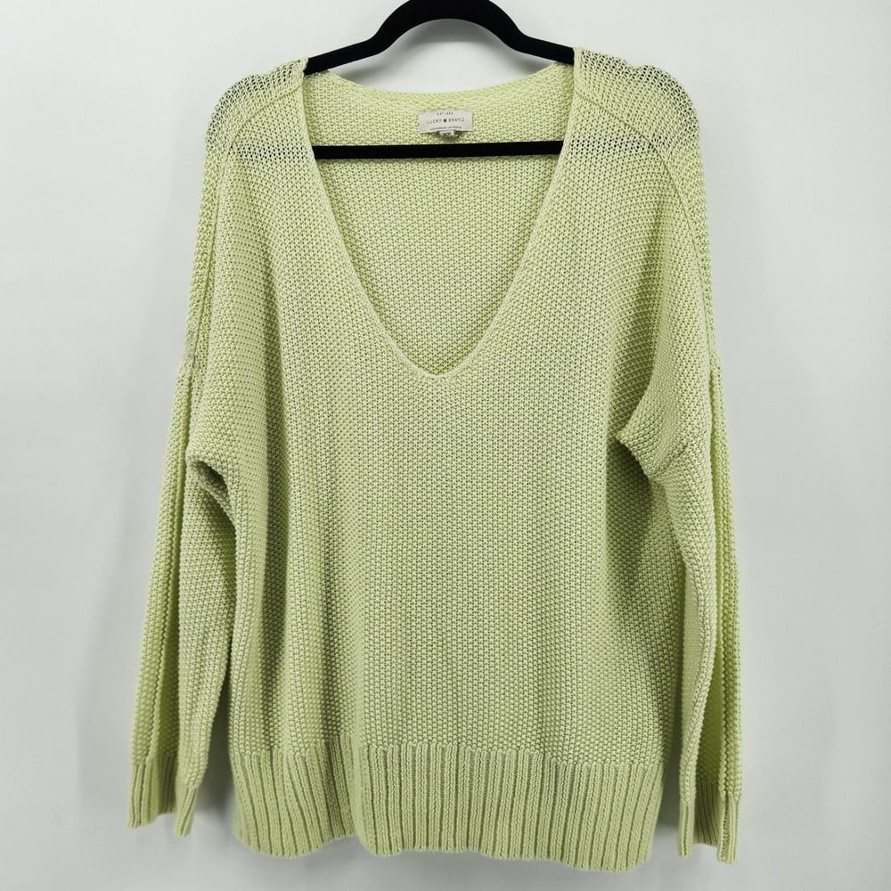 Lucky Brand Women's‎ Medium M Light Green Knit V-Neck Pullover Sweater